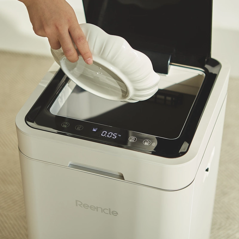 Beige Reencle Schwerkraftkomposter – Gerät zur Kompostierung von Lebensmittelabfällen mit Waage und Zähler