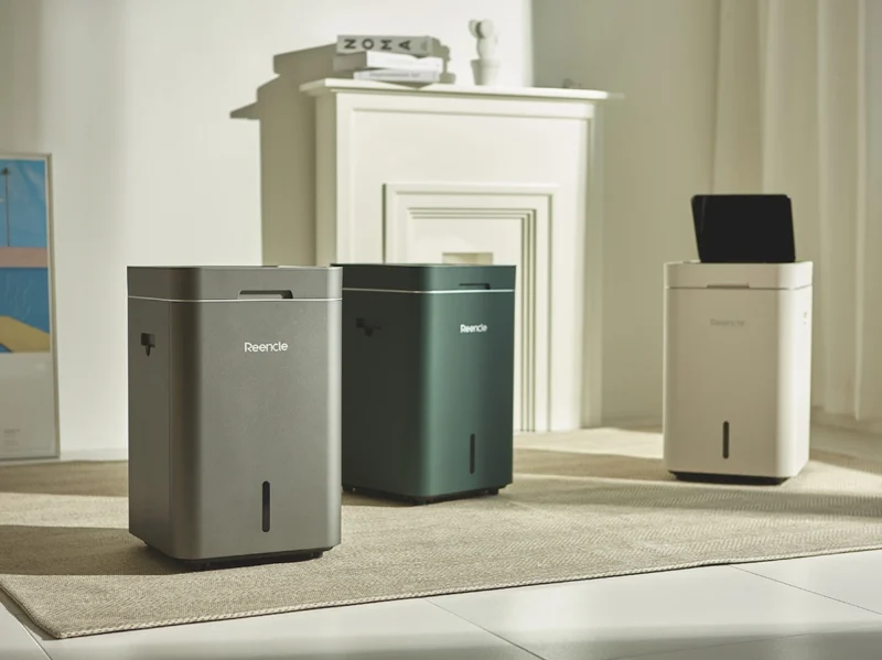 Beige Reencle Schwerkraftkomposter für die Küche – eine Lösung zur Entsorgung von Lebensmittelabfällen, die Kompost produziert